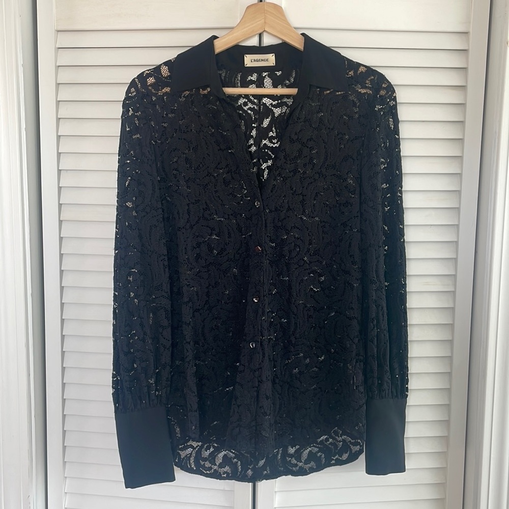 L'AGENCE midnight-black lace and silk shirt